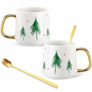 Holiday Tree Mug Set with Gold Handles
